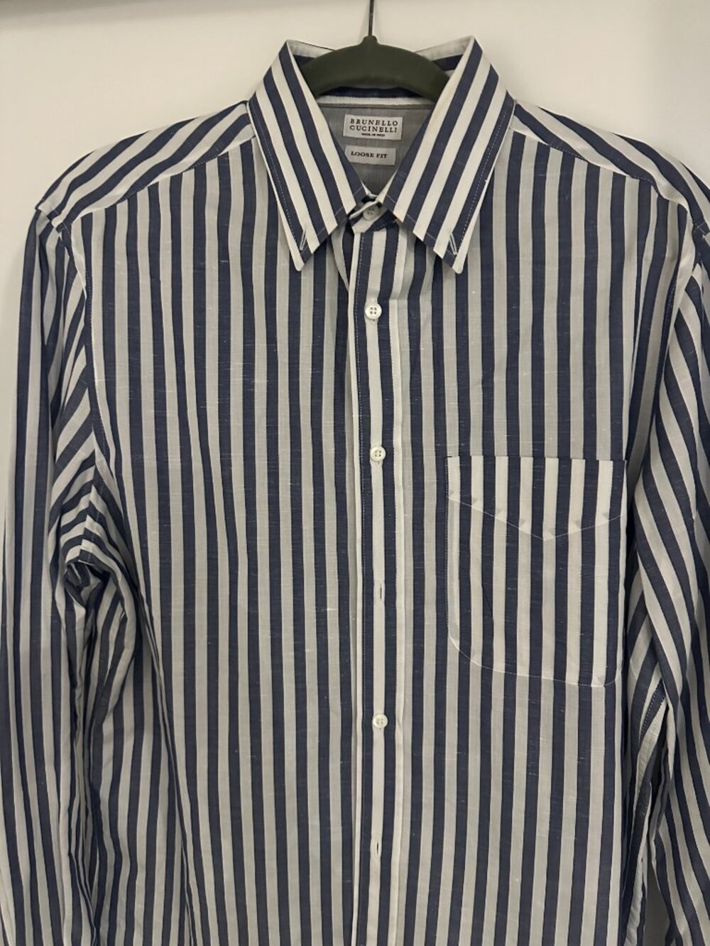 BRUNELLO CUCINELLI Men's Loose-Fit Striped Dress Shirt Like New Condition